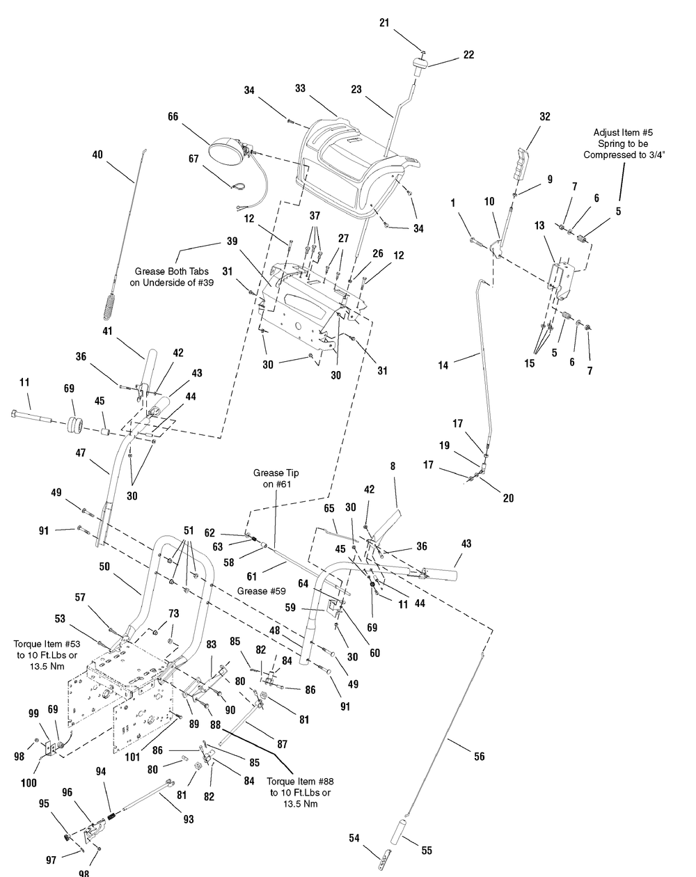 Handles And Controls Group Diagram and Parts List for 1695496-18-2847-29 2008 Briggs and Stratton Snow Blower